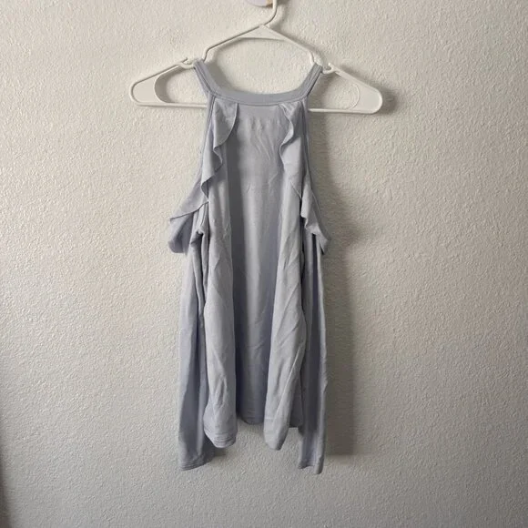 Beyond Yoga Blue Modal/Spandex Frill Seeker Cold Shoulder Top Size XS Ruffle - Picture 6 of 6
